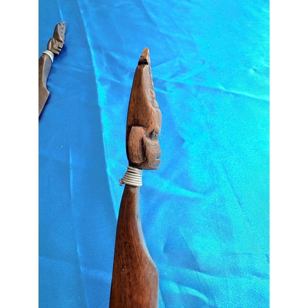 Vintage Hand Carved African Tribal Wood Letter Opener‎ Pair Set of 2 - Picture 9 of 16